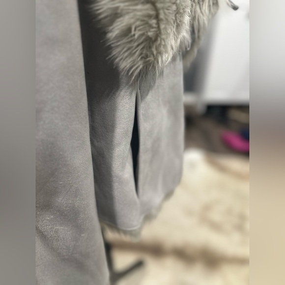 Moda International Coat Gray Soft Suede Faux Fur Lined Jacket Large Vintage VS - Picture 7 of 8